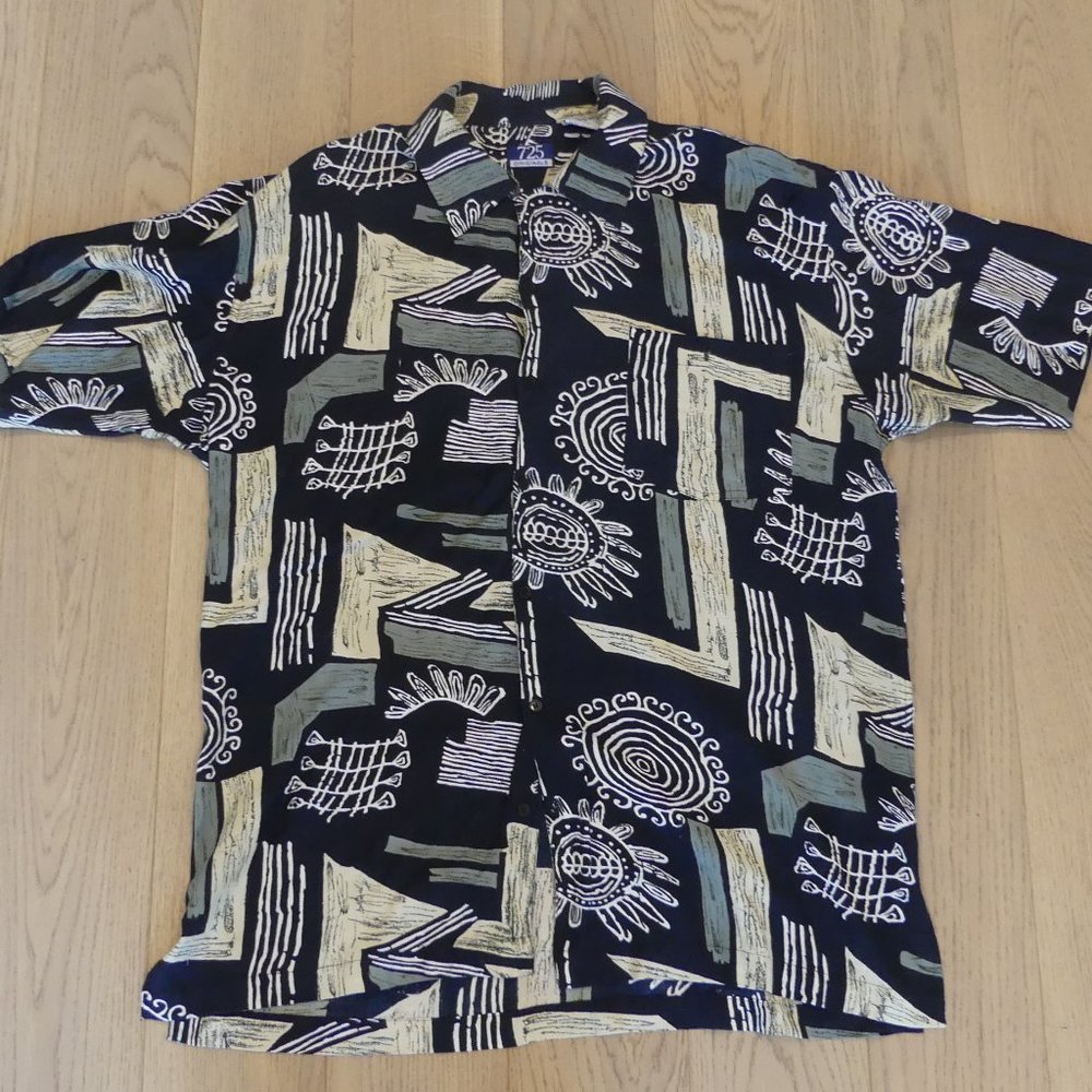 725 Originals Vintage Rayon Black Medium Short Sleeve Button Down Shirt